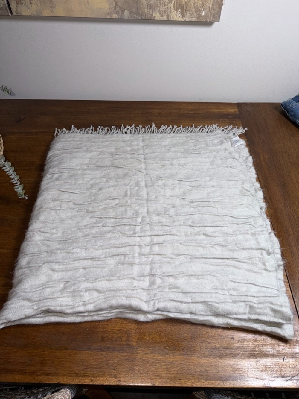West Elm Cream Knit Throw with Subtle Texture